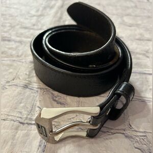 GENUINE DICKIES BLACK LEATHER WITH SILVER TONE UNIQUE BUCKLE MENS BELT 36